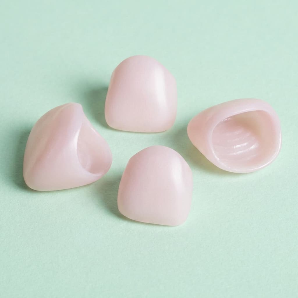 Colored zirconia try-in crowns showing interior