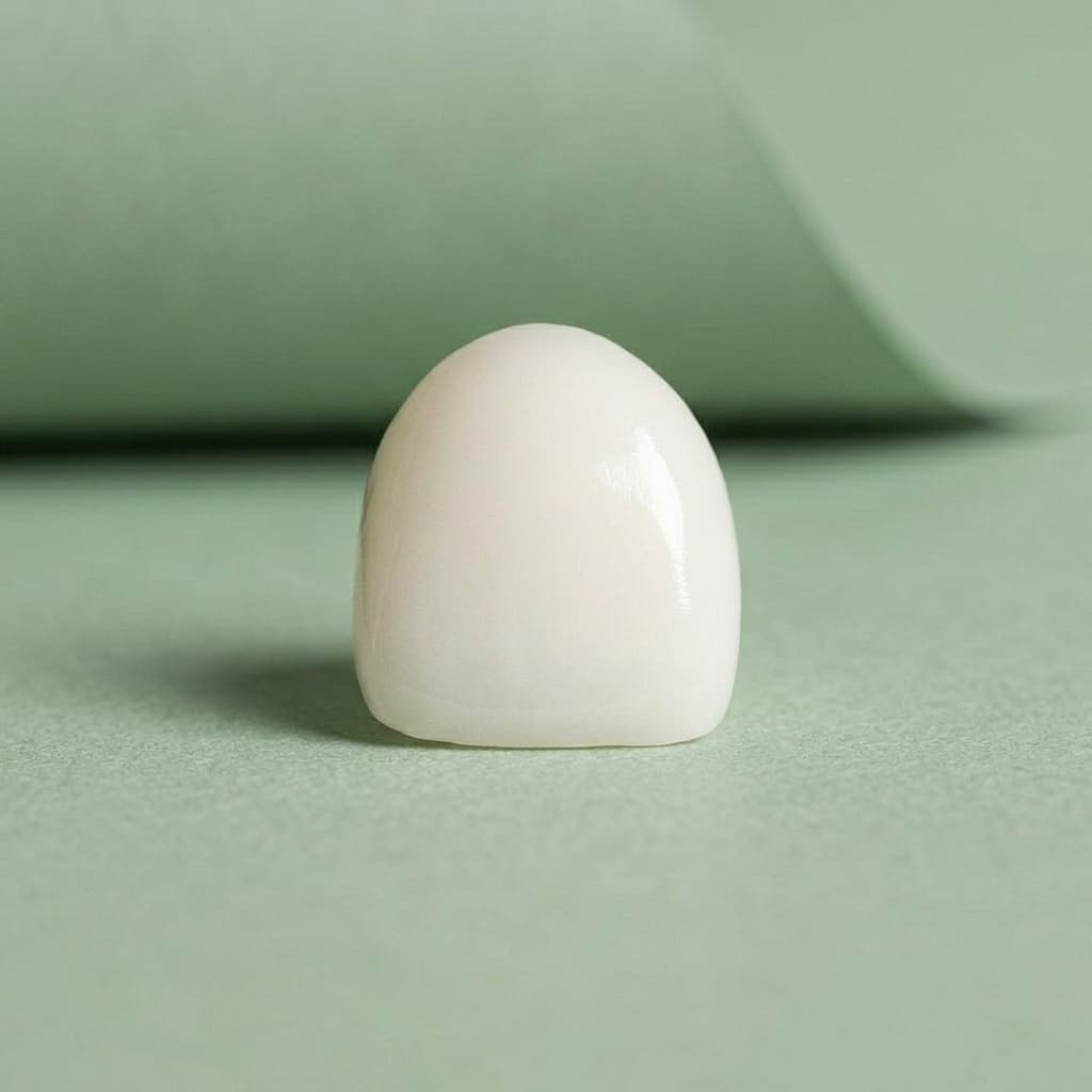 A single KTR pediatric zirconia incisor crown on a paper background